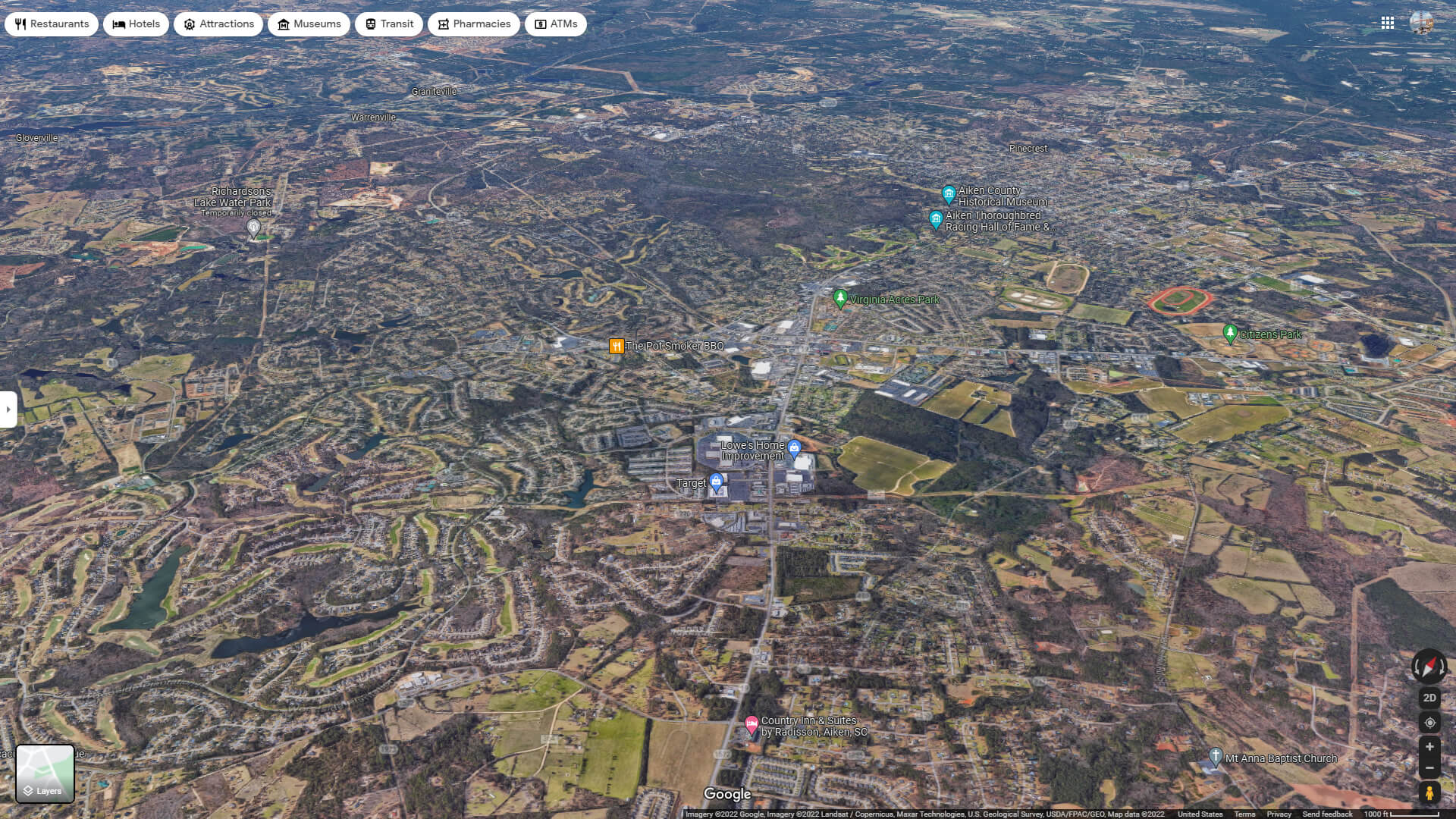 Aiken Aerial Map South Carolina